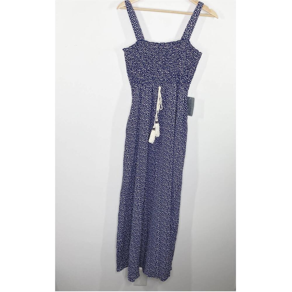 West Kei Navy Blue Dot Print Square Neck Maxi Dress‎ Women's Size Medium M NWT